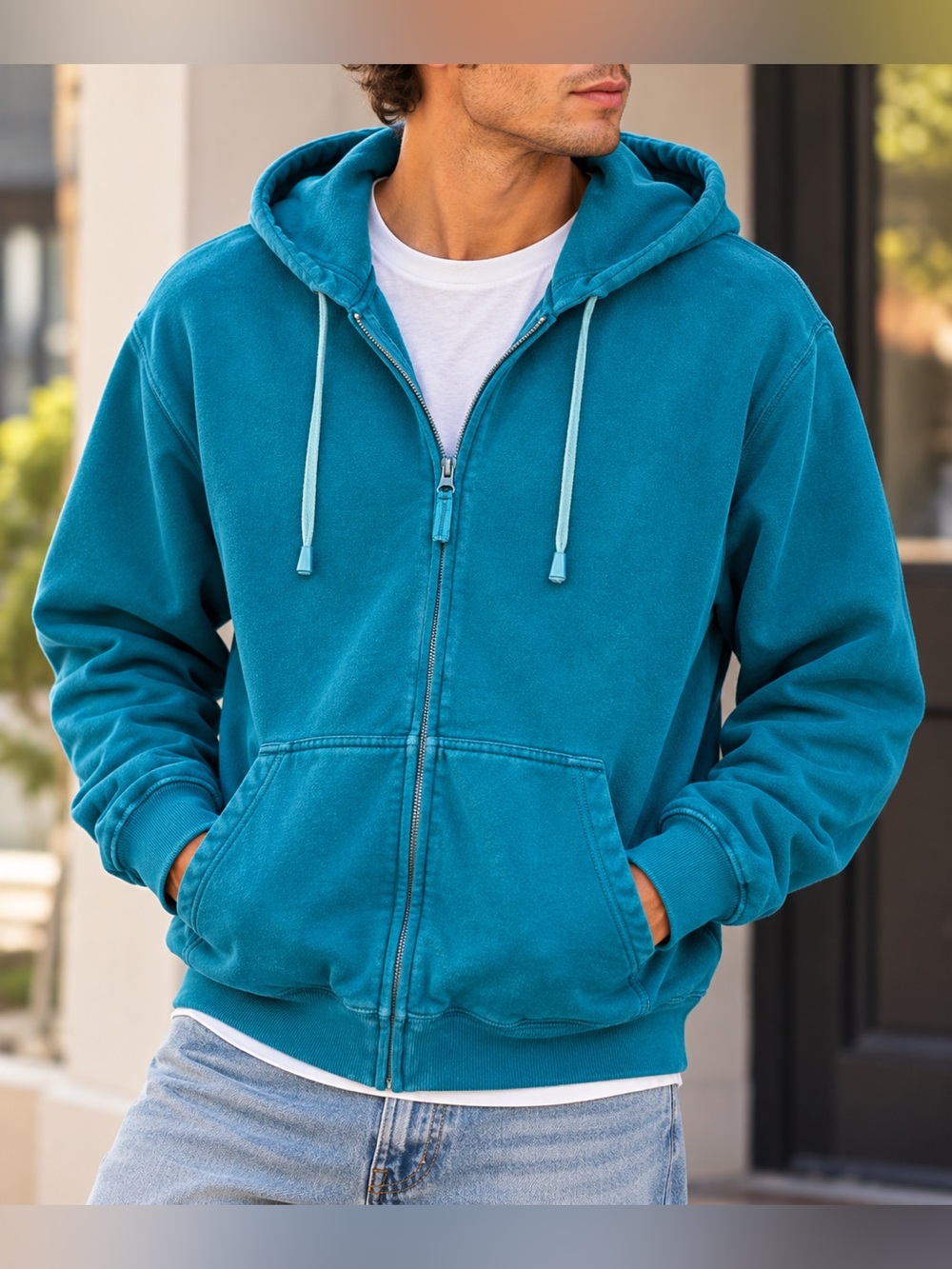 SB Active Teal Full Zip Hoodie 90s Retro Sport Medium Tall